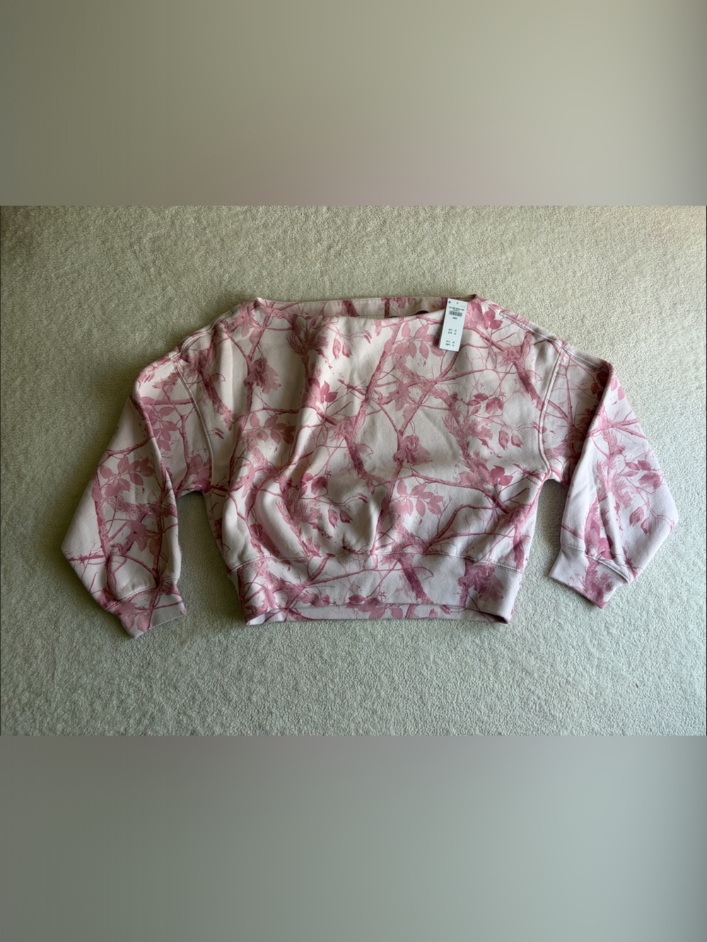 Light Pink Camo Off the Shoulder Sweater